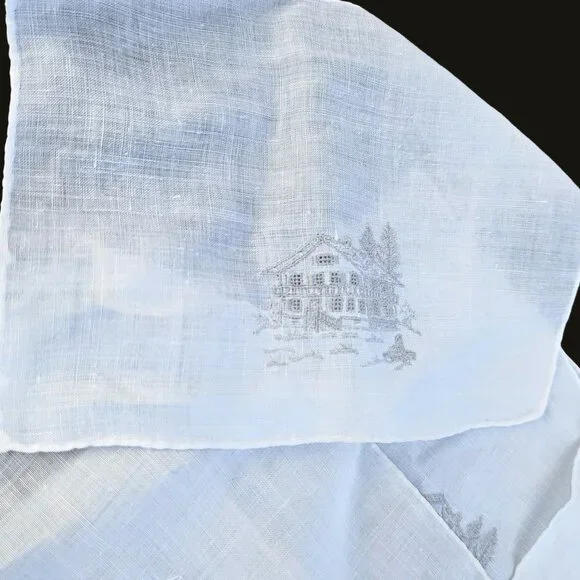 Vintage Micro Embroidery White Linen Hankie Napkin Set Set of 8 - Picture 5 of 12